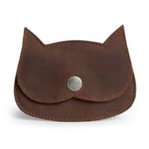 Brown leather small  Cat Design wallet